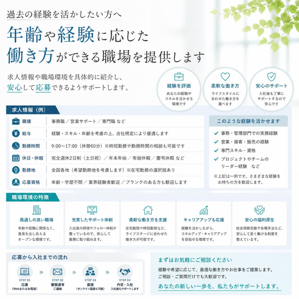 経験者歓迎！あなたのスキルを活かせる職場